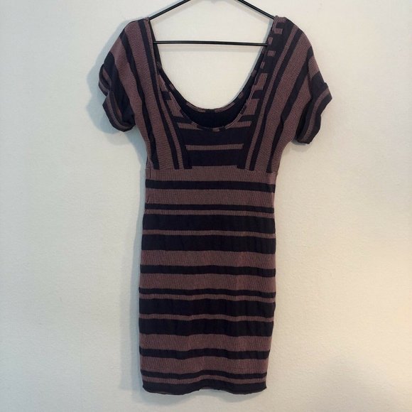 Free People Medium Size S Dress Lunch Date Purple Textured Stripe Knit Short - Picture 5 of 12